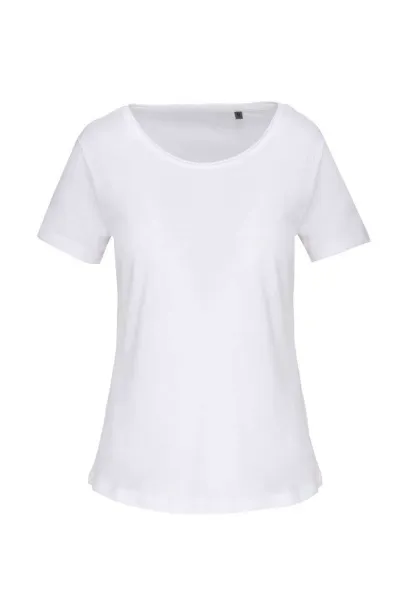  LADIES' SHORT-SLEEVED ORGANIC T-SHIRT WITH RAW EDGE NECKLINE - 110 g/m² - Kariban White