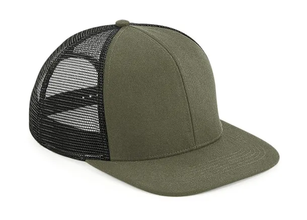  Original Flat Peak 6 Panel Trucker - Beechfield Olive Green Black