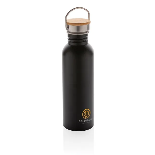  Moderna boca za vodu od nehrđajučeg čelika s čepom od bambusa, 700ml - XD Collection Crna