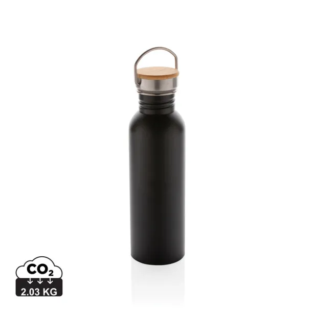  Moderna boca za vodu od nehrđajučeg čelika s čepom od bambusa, 700ml - XD Collection Crna