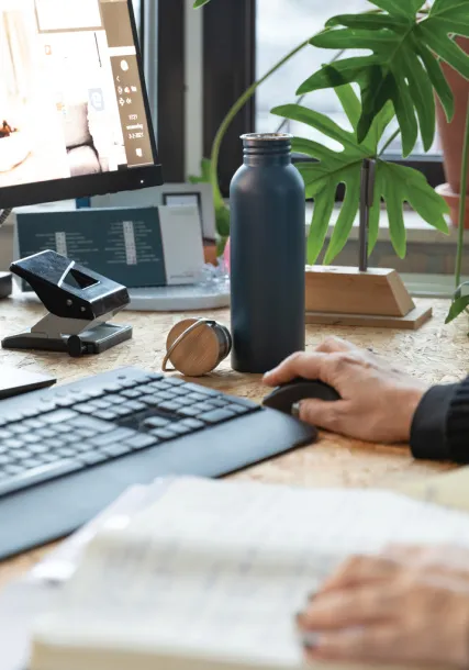  Modern stainless steel bottle with bamboo lid - XD Collection Plava