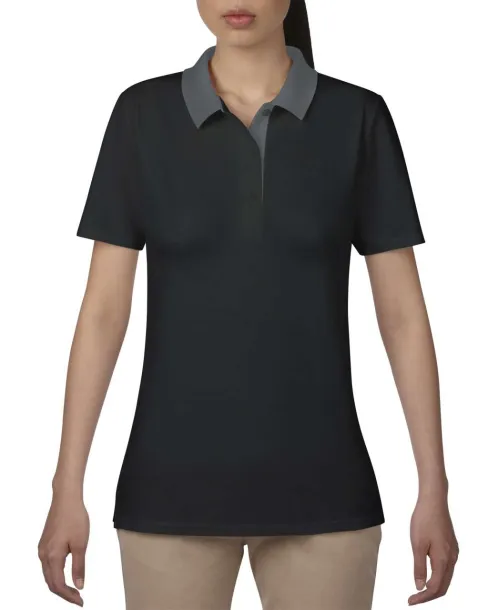  WOMEN’S DOUBLE PIQUÉ POLO - Anvil Black Dark Grey Marl