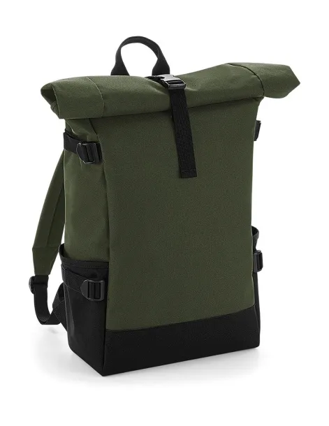  Block Roll-Top Backpack - Bagbase Olive Green Black