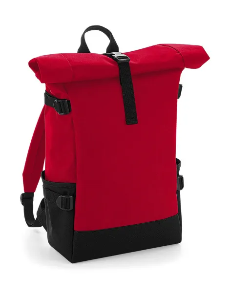  Block Roll-Top Backpack - Bagbase Classic Red Black