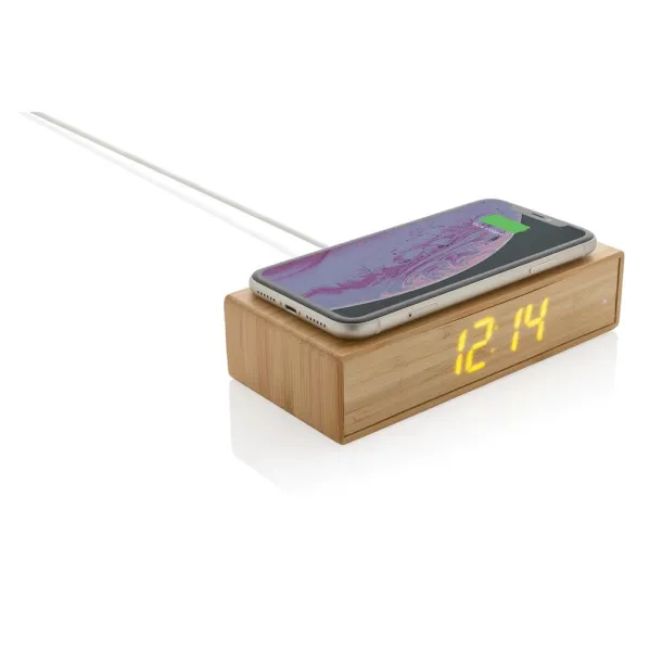  Bamboo alarm clock with 5W wireless charger - XD Collection Brown 