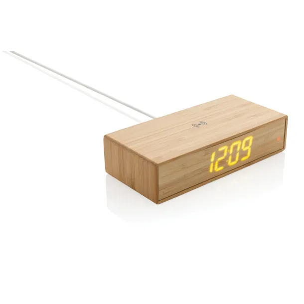  Bamboo alarm clock with 5W wireless charger - XD Collection Brown 