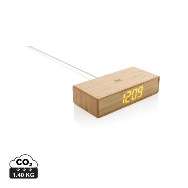  Bamboo alarm clock with 5W wireless charger - XD Collection Brown 