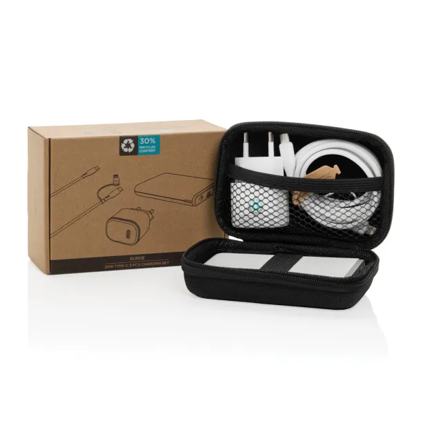  Surge RCS recyled PET 20W type C 3 pcs charging set - XD Collection Black