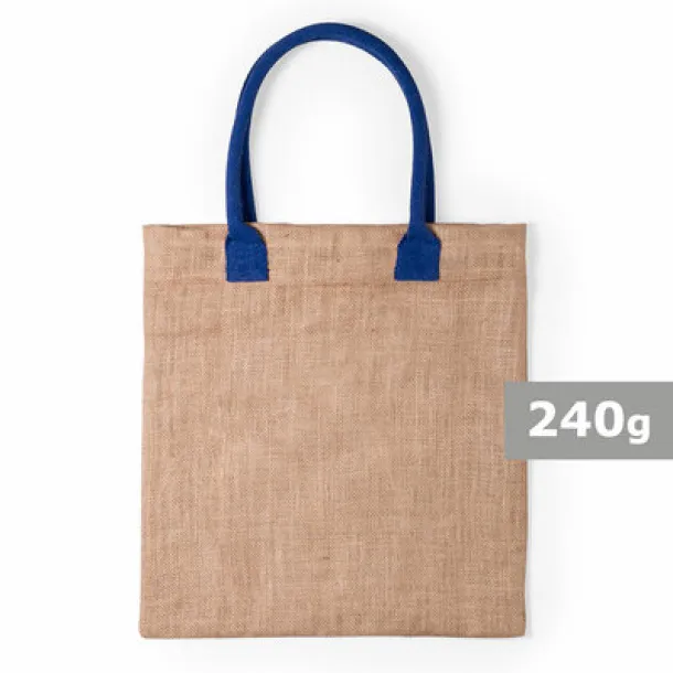  Jute shopping bag with cotton handles navy blue