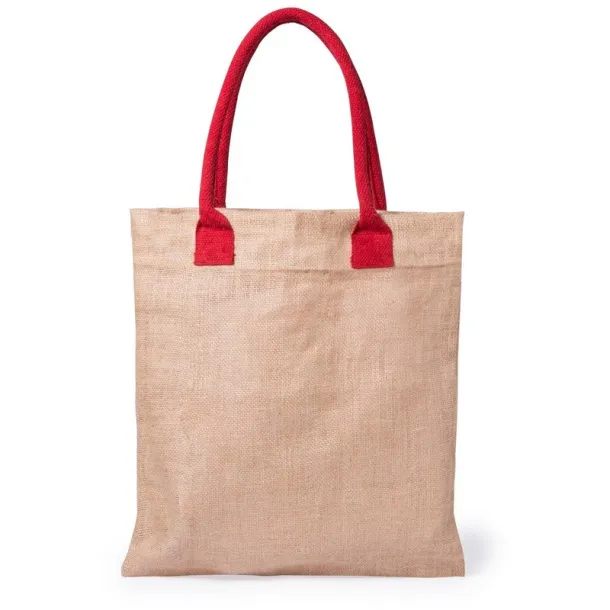  Jute shopping bag with cotton handles red