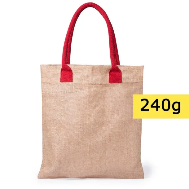  Jute shopping bag with cotton handles red