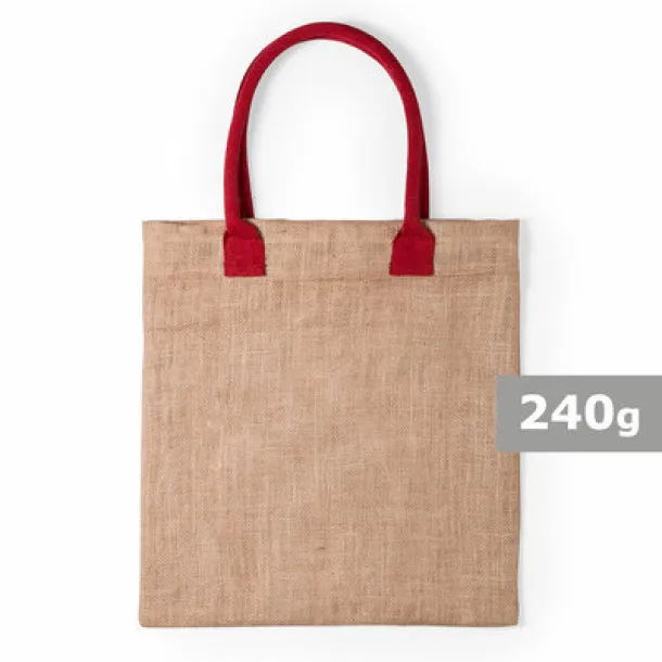  Jute shopping bag with cotton handles red