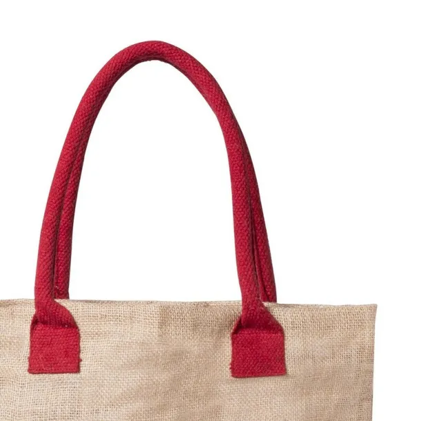  Jute shopping bag with cotton handles red