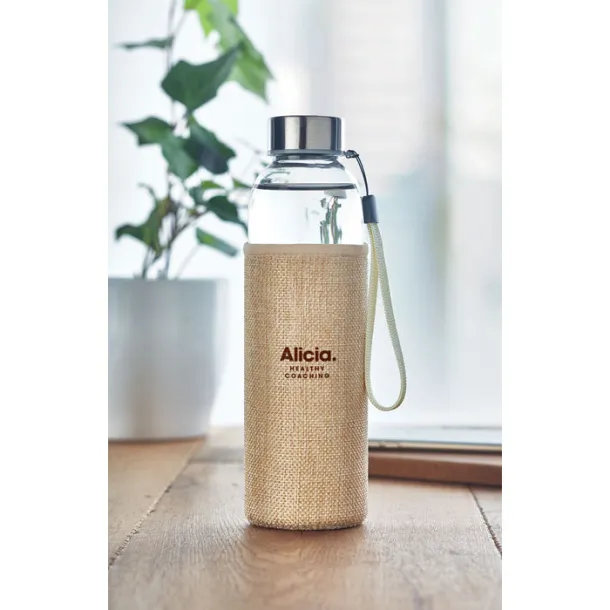 UTAH TOUCH Glass bottle with burlap pouch Beige