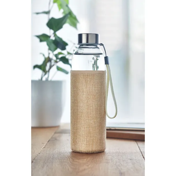 UTAH TOUCH Glass bottle with burlap pouch Beige