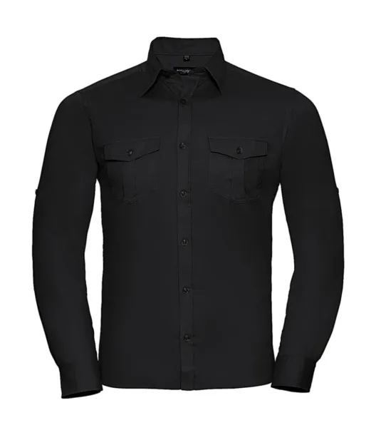  Men's Roll Sleeve Shirt LS - Russell Collection Black