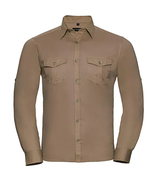  Men's Roll Sleeve Shirt LS - Russell Collection Khaki