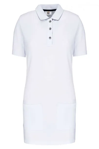  LADIES’ SHORT-SLEEVED LONGLINE POLO SHIRT - Designed To Work White Navy