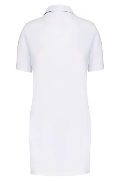  LADIES’ SHORT-SLEEVED LONGLINE POLO SHIRT - Designed To Work White Navy