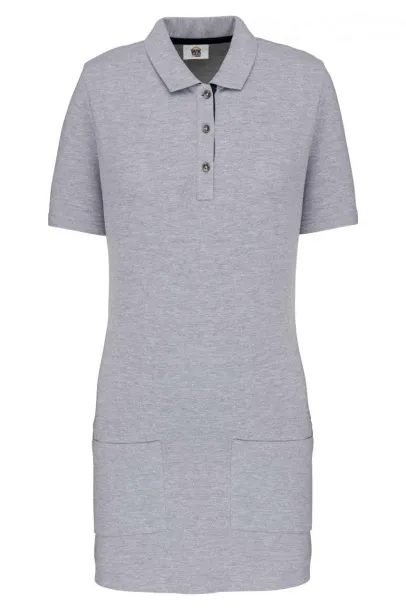  LADIES’ SHORT-SLEEVED LONGLINE POLO SHIRT - Designed To Work Oxford Grey Navy