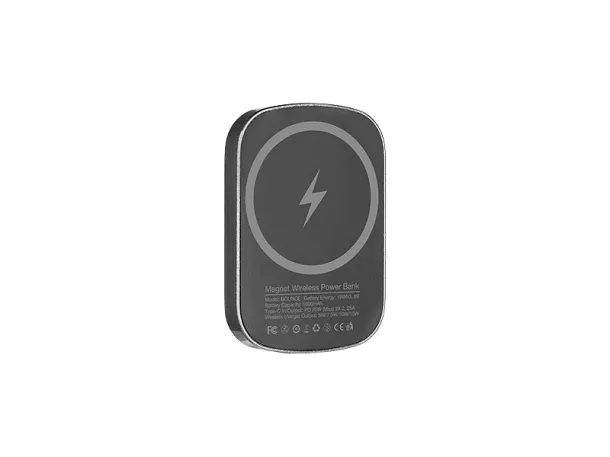 BOUNCE Prijenosna baterija s magnetom, bežično punjenje, 5 000 mAh - PIXO Tamnosiva