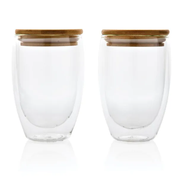  Double wall borosilicate glass with bamboo lid 350ml 2pc set - XD Collection Transparent 