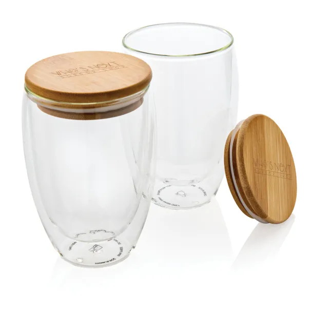  Double wall borosilicate glass with bamboo lid 350ml 2pc set - XD Collection Transparent 