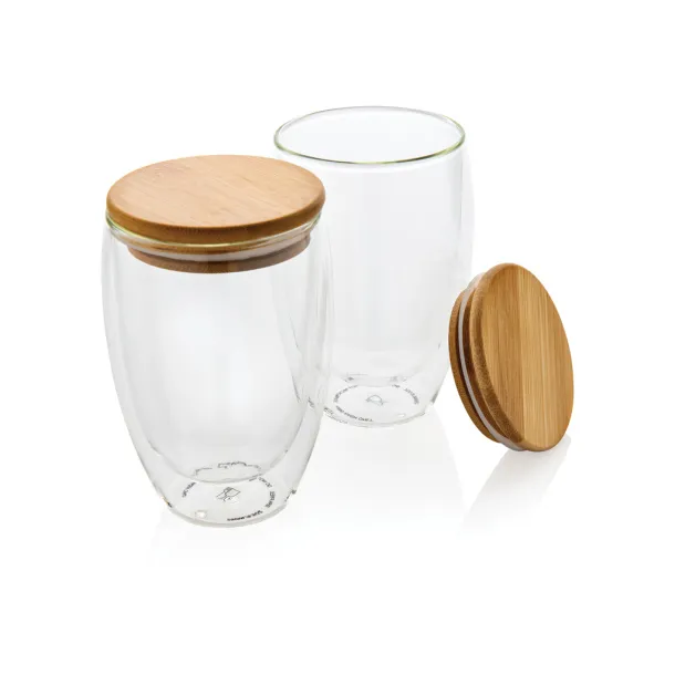  Double wall borosilicate glass with bamboo lid 350ml 2pc set - XD Collection Transparent 