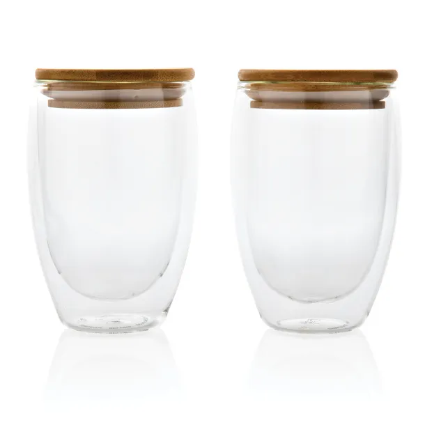  Double wall borosilicate glass with bamboo lid 350ml 2pc set - XD Collection Transparent 