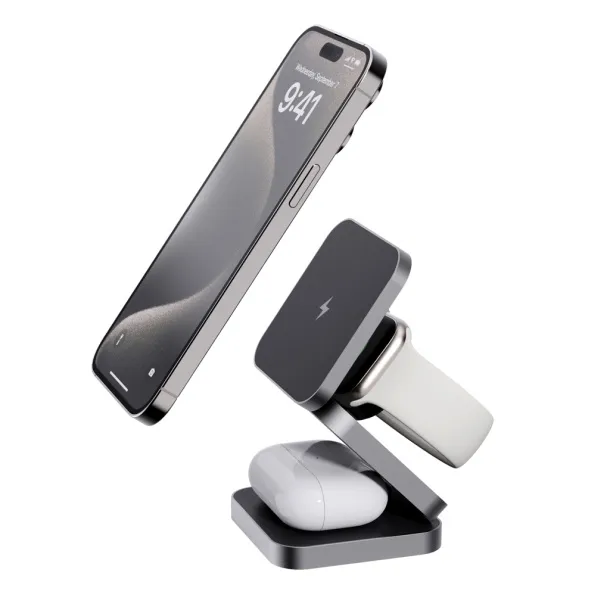 Terra RCS recycled aluminum foldable 3 in 1 15W charger - XD Xclusive Grey 