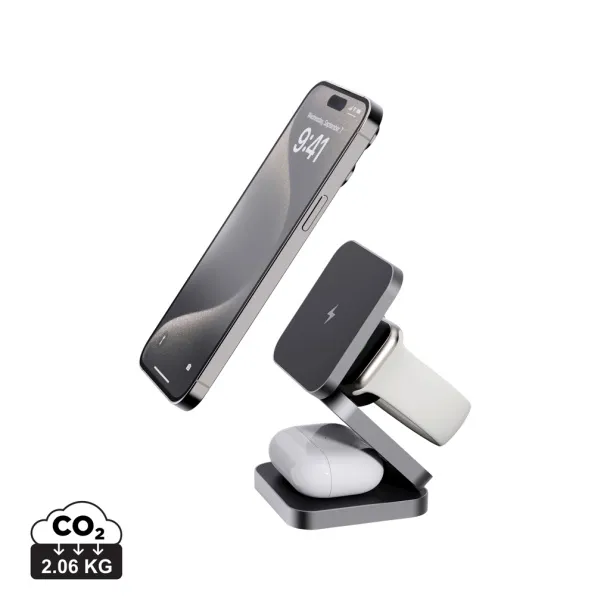 Terra sklopivi 15W punjač 3u1 od RCS recikliranog aluminija - XD Xclusive Siva 