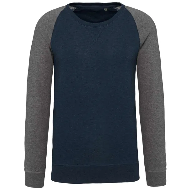  MEN'S TWO-TONE ORGANIC CREW NECK RAGLAN SLEEVE SWEATSHIRT - 300 g/m² - Kariban French Navy Heather Grey Heather