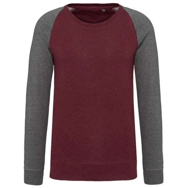  MEN'S TWO-TONE ORGANIC CREW NECK RAGLAN SLEEVE SWEATSHIRT - 300 g/m² - Kariban Wine Grey Heather