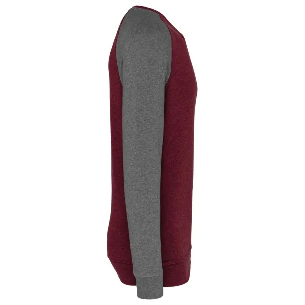  MEN'S TWO-TONE ORGANIC CREW NECK RAGLAN SLEEVE SWEATSHIRT - 300 g/m² - Kariban Wine Grey Heather