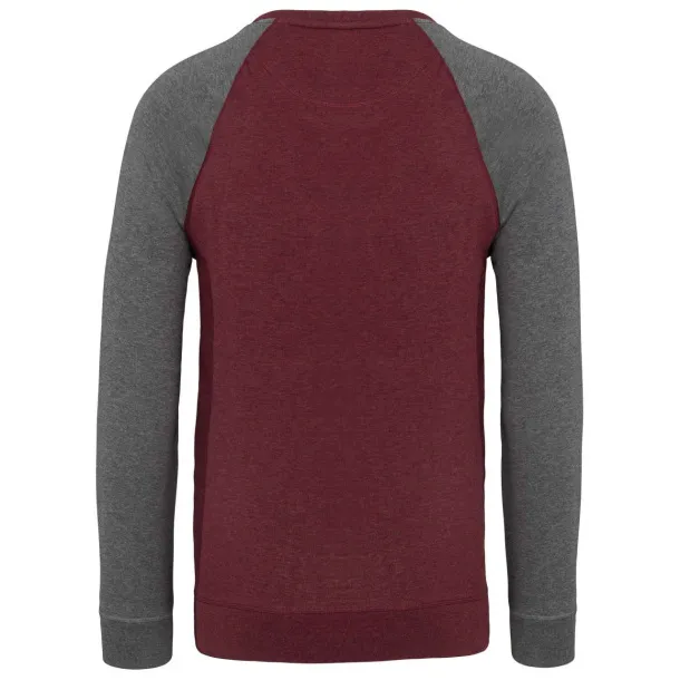  MEN'S TWO-TONE ORGANIC CREW NECK RAGLAN SLEEVE SWEATSHIRT - 300 g/m² - Kariban Wine Grey Heather