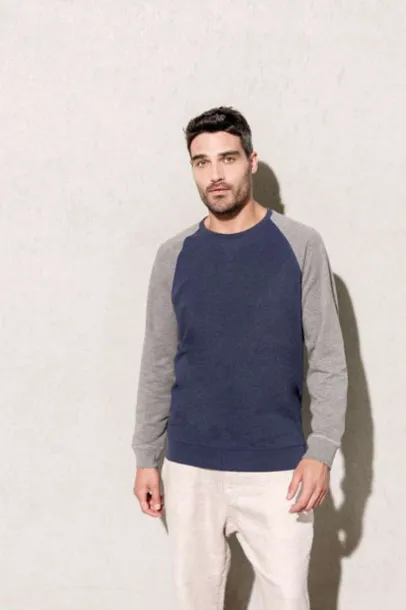  MEN'S TWO-TONE ORGANIC CREW NECK RAGLAN SLEEVE SWEATSHIRT - 300 g/m² - Kariban Grey Heather Navy