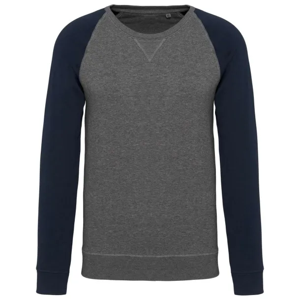  MEN'S TWO-TONE ORGANIC CREW NECK RAGLAN SLEEVE SWEATSHIRT - 300 g/m² - Kariban Grey Heather Navy