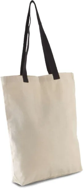  FLAT CANVAS SHOPPER WITH CONTRAST HANDLE, 220 g/m2 - Kimood Natural Black