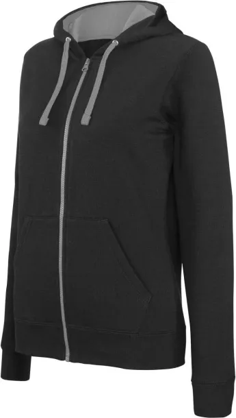  LADIES’ CONTRAST HOODED FULL ZIP SWEATSHIRT - Kariban Black Fine Grey