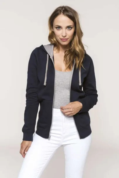  LADIES’ CONTRAST HOODED FULL ZIP SWEATSHIRT - Kariban Oxford Grey Navy