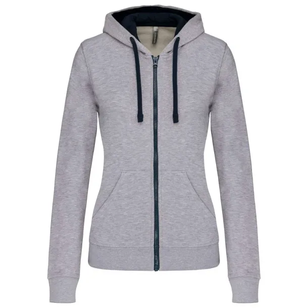  LADIES’ CONTRAST HOODED FULL ZIP SWEATSHIRT - Kariban Oxford Grey Navy