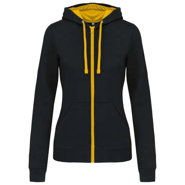  LADIES’ CONTRAST HOODED FULL ZIP SWEATSHIRT - Kariban Black Yellow