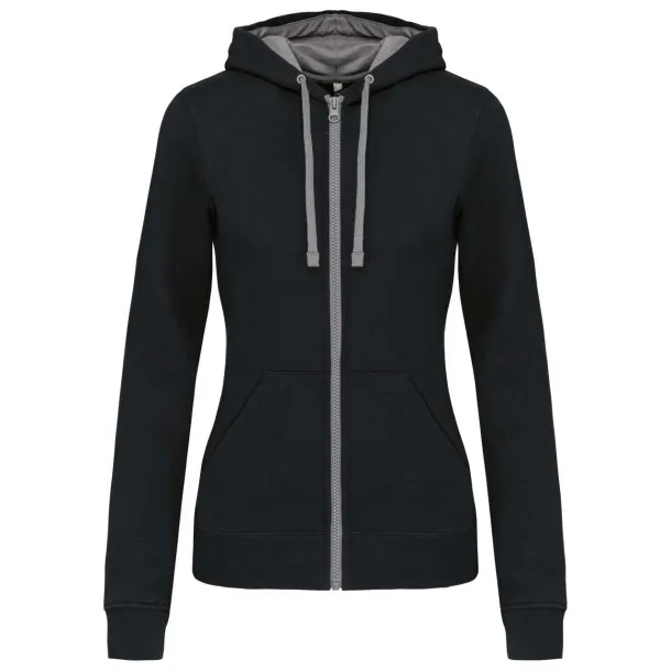  LADIES’ CONTRAST HOODED FULL ZIP SWEATSHIRT - Kariban Black Yellow