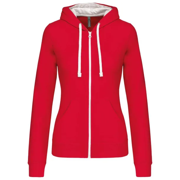  LADIES’ CONTRAST HOODED FULL ZIP SWEATSHIRT - Kariban Red White