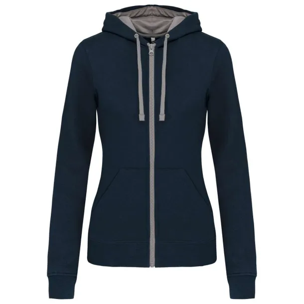  LADIES’ CONTRAST HOODED FULL ZIP SWEATSHIRT - Kariban Navy Fine Grey