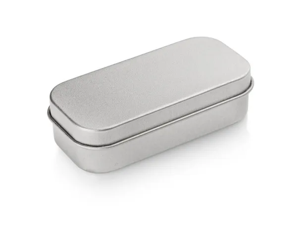  Small tin box for bigger USB flash drives (with inset) Srebrna