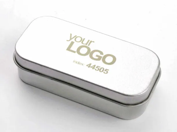  Small tin box for bigger USB flash drives (with inset) Srebrna