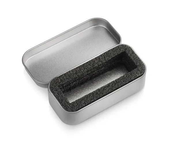  Small tin box for bigger USB flash drives (with inset) Srebrna