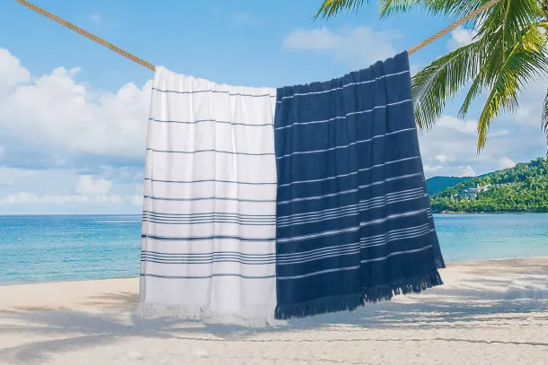  OLIMA STRIPED BEACH&SPA PESHTEMAL TOWEL - Olima White Light Navy