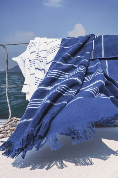  OLIMA STRIPED BEACH&SPA PESHTEMAL TOWEL - Olima White Light Navy